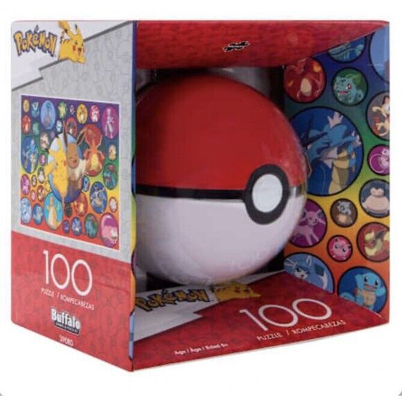 🔥Pokemon 100 Piece Puzzle Pokeball Container Pikachu & Eevee Art By Buffalo🔥 - Picture 5 of 6